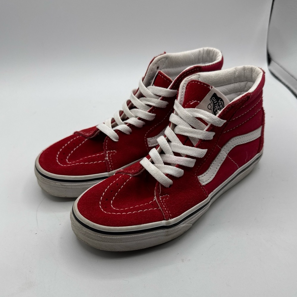 Vans Kids Skateboard Shoes Red Canvas Lace Up High Top Sneakers Youth (Size 2.5)